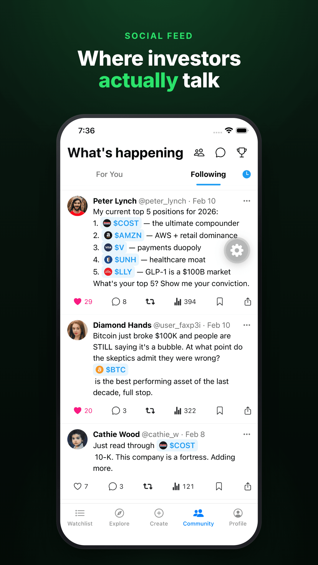 Supagain app — the social feed where investors talk